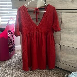 entro Red V-Neck Short Sleeve Babydoll Dress
